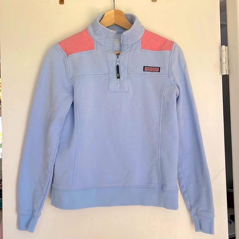 Vineyard Vines Blue Pink Shep Shirt 1/4 Quarter Zip Preppy Sweatshirt XS